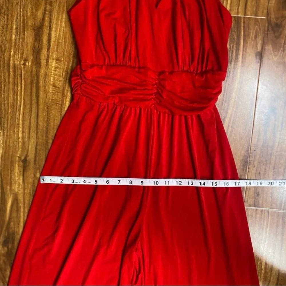 Shelby & Palmer Women's Red Halter Jersey Wide Leg Pant Jumpsuit Size Small Glam - Picture 13 of 14